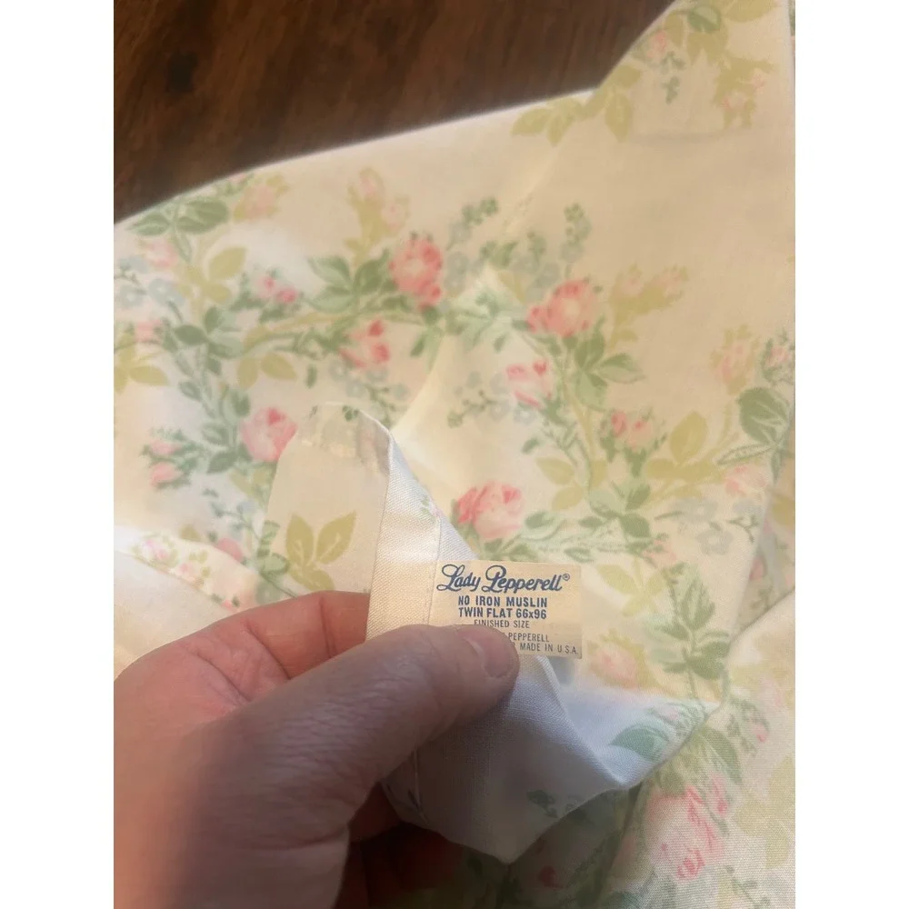Vintage Lady Pepperell Sanderson Twin Sheet Set Floral Ruffled Cottagecore 3pc